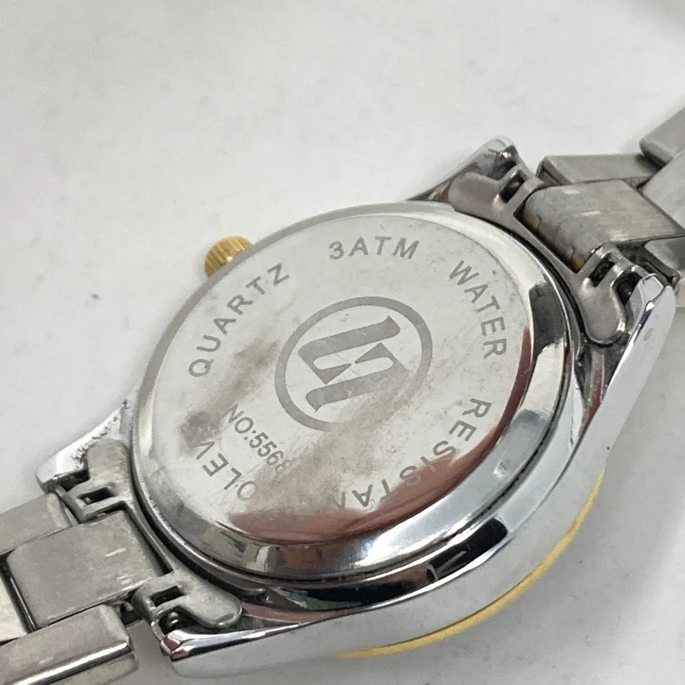 Olevs Women's Watch 29mm Silver Gold Tone Day Date Black Dial New Battery 6.25